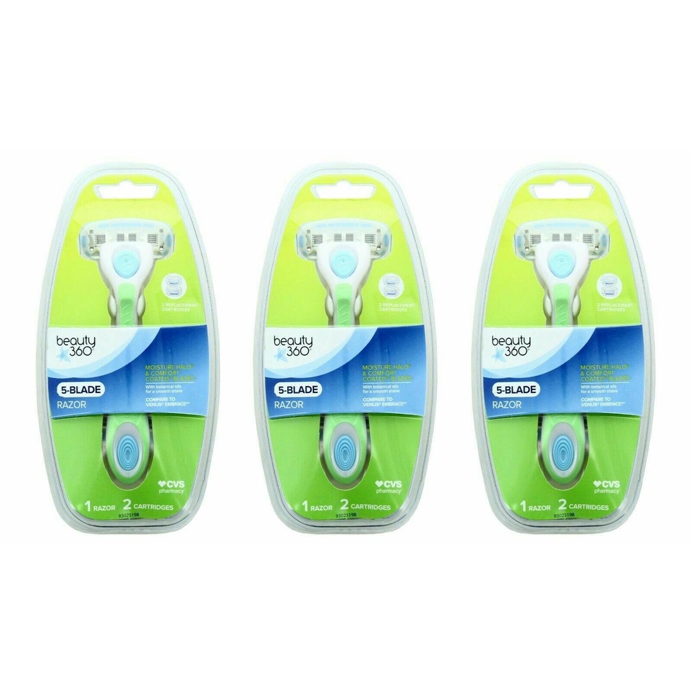 3Pk beauty360 Women's 5-Blade Razor Handle & 2 Cartridges Moisture Halo Freshpak